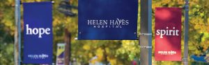 "hope", "spirit", and Helen Hayes Hospital banners outside