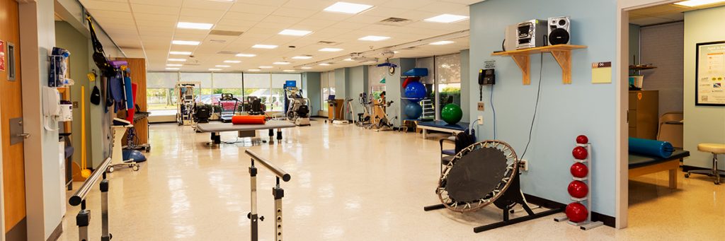 Exercise and rehab equipment in the Helen Hayes Hospital Outpatient Neurological Rehab Gym