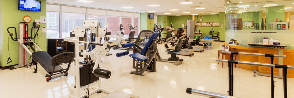 Exercise and rehab equipment in the Helen Hayes Hospital Outpatient Orthopedic Rehab Gym