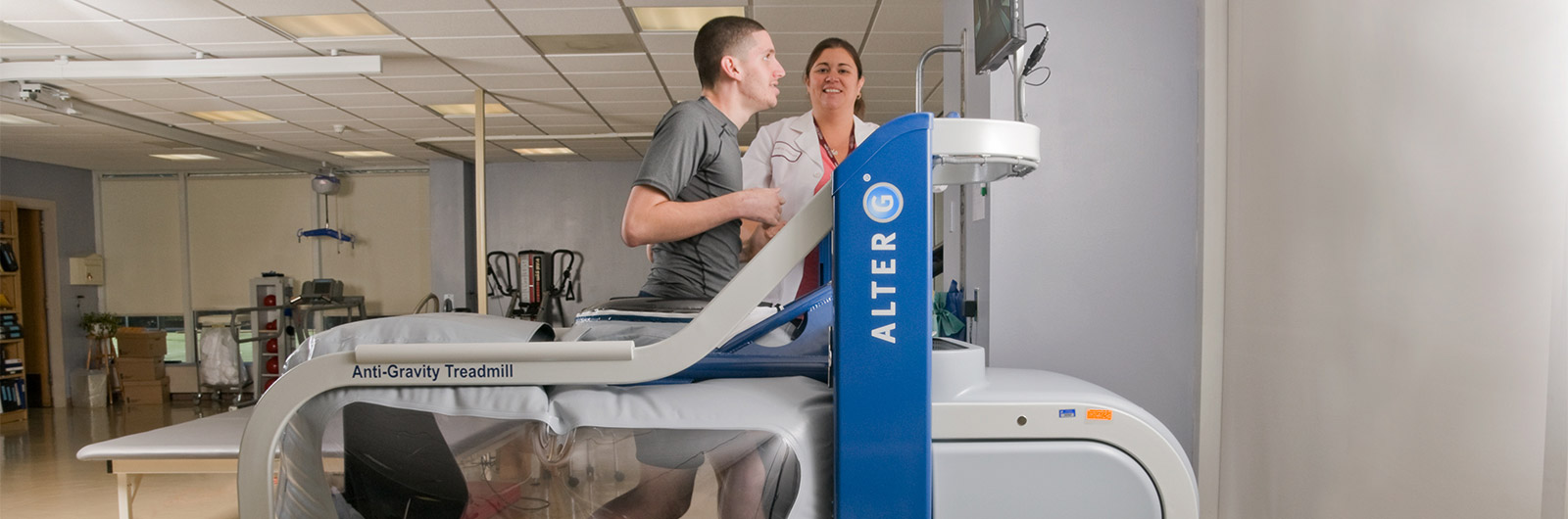 Patient using anti-gravity treadmill